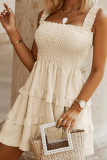 Ribbed Knit Shirred Tiered Ruffled Sleeveless Mini Dress