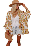 Orange Draped Paisley Print Open Front Overlay Top with Ruffles