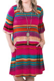 Multicolor Ruffled Sleeves Serape Print Plus Size Dress