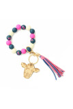 Multicolor Beads Bracelet PU Leather Cow Tassels Keyring MOQ 3pcs