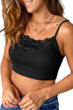 Black Lace Detail Ribbed Knit Crop Top