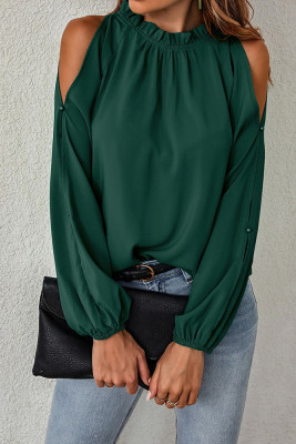 Cold Shoulder Puff Sleeves Plain Top 
