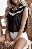 Black Lace Crochet Hollow Out Sleeveless Blouse