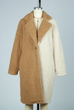 Color Block One Button Long Length Fleece Coat