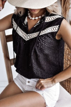 Black Lace Crochet Hollow Out Sleeveless Blouse
