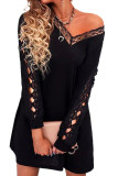 Black Lace Splicing Hollow Out Mini Dress
