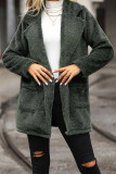 Army Green Lapel Collar Pockets Button Fleece Coat