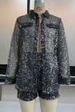 Sequin Glitter Bling Shirt and Shorts Two Pieces Set