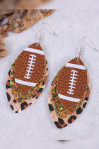 Brown Leopard and Baseball Printed PU Earrings MOQ 5pcs