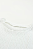 White Solid Color Puffy Sleeve Textured Knit Top