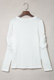 White Solid Color Puffy Sleeve Textured Knit Top