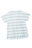 Striped Print Loose V Neck Short Sleeve Shirt with Slits