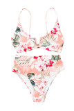 Orange Tropical Floral Print High Waist Bikini Swimsuit