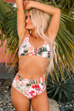 Orange Tropical Floral Print High Waist Bikini Swimsuit