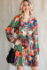 Green Abstract Print Ruffled Drawstring High Waist Mini Dress