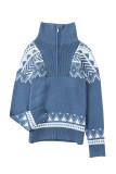 Blue Geometry Knit Quarter Zip Sweater