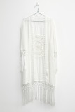 White Hollow Out Tassle Beach Cover Up