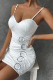 White Ruched Circle Cami Bodycon Dress