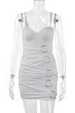 White Ruched Circle Cami Bodycon Dress