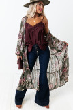 Green Floral Draped Open Front Duster Cardigan