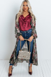 Green Floral Draped Open Front Duster Cardigan
