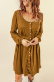 Brown Button Up High Waist Long Sleeve Dress