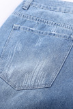 Distressed Ripped Rolled Hem Sky Blue Denim Shorts