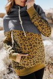 Leopard Colorblock Cowl Neck Hoodie