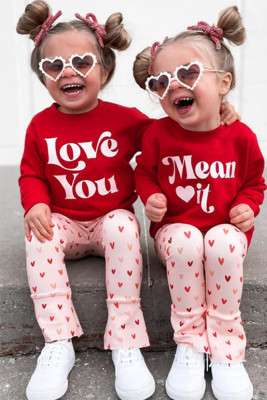Girl Love You Top with Heart Printed Bell Pants 2pcs Set