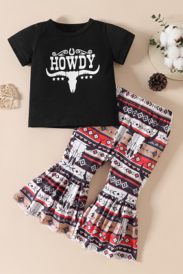 Howdy Western Print Girl Top and Bell Pants 2pcs Set