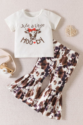 Cow Print Top and Flare Pants 2PCS Set