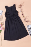Black Buttons Sleeveless High Waist Mini Dress