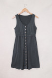 Gray Buttons Sleeveless High Waist Mini Dress
