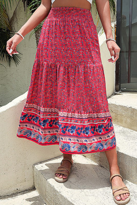 High Waist Boho Print Flower Skirt Dress 