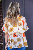 Orange Floral Print Frill Neck Tiered Babydoll Blouse