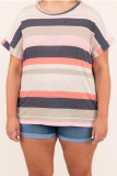Plus Size Striped Colorblock Print T-shirt