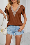V Neck Lace Edge Flare Sleeves Top