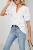 Plain V Neck Bubble Sleeves Hollow Out Top