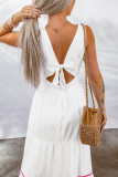 White Embroidered Back Knot Sleeveless Maxi Dress