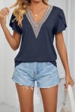 V Neck Lace Edge Flare Sleeves Top