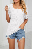 Round Neck Puffy Sleeves Hollow Out Top