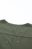 Green Distressed Bleached Asymmetric Hem Short Sleeve Top