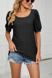 Round Neck Puffy Sleeves Hollow Out Top