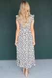 White Leopard Smocked High Low Midi Dress