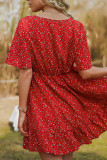 Red V Neck Wrap Floral Mini Dress 
