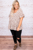 Leopard Print Ruffled Babydoll Plus Size Top