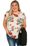 Beige Plus Size Floral Print T-shirt