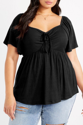 Black Plus Size Ruched Front Babydoll Top