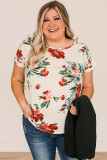 Beige Plus Size Floral Print T-shirt