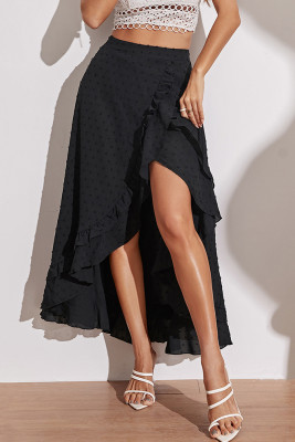 Black Texture Spot Irregular Length Maxi Skirt